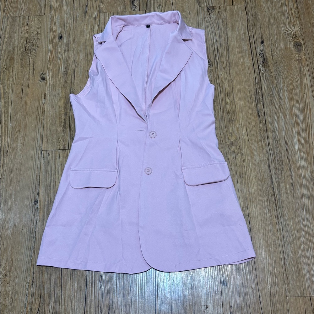 Pink Sleeveless Blazer Vest